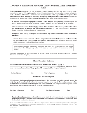 Oklahoma Residential Property Condition Disclaimer Form