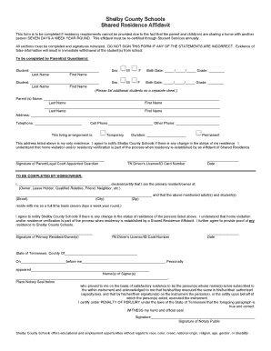 Shelby County Schools Shared Residence Affidavit