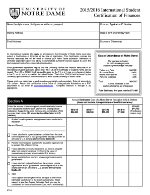 2015/2016 International Student Certification of Finances