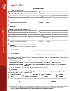 Proxy Form for Assicurazioni Generali Shareholders' Meeting