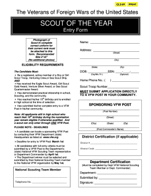 Veterans of Foreign Wars Scout of the Year Application