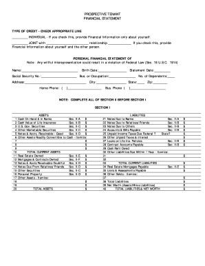 Prospective Tenant Financial Statement