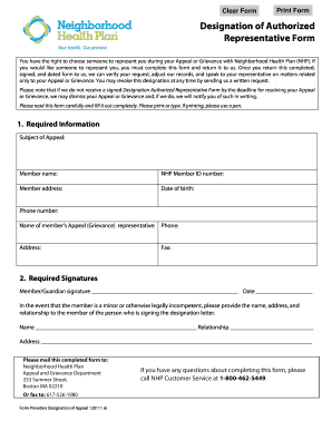 Designation of Authorized Representative Form
