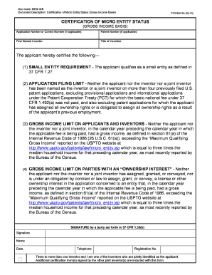 Certification of Micro Entity Status (Gross Income Basis)