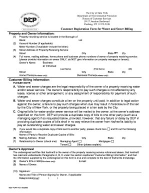 Customer Registration Form for Water and Sewer Billing