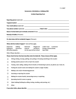 Harassment Intimidation Bullying Incident Report Form