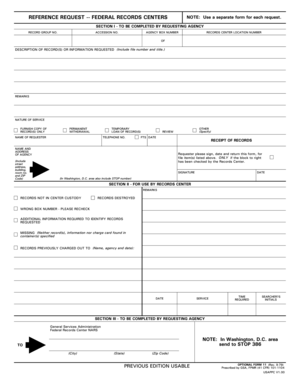 Federal Records Center Reference Request Form