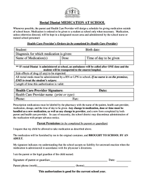 Rectal Diastat Medication Authorization Form