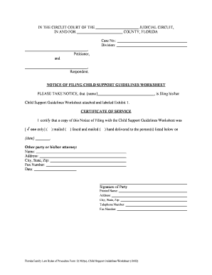 Florida Child Support Guidelines Worksheet