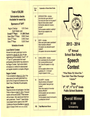 Texas School Bus Safety Speech Contest Entry Form
