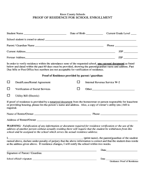 Knox County Schools Proof of Residence for Enrollment