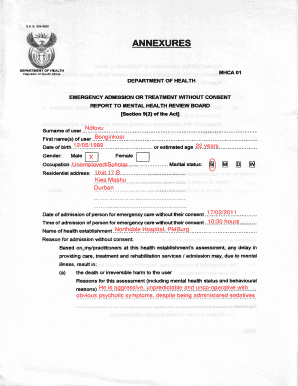 Emergency Admission or Treatment Without Consent Form