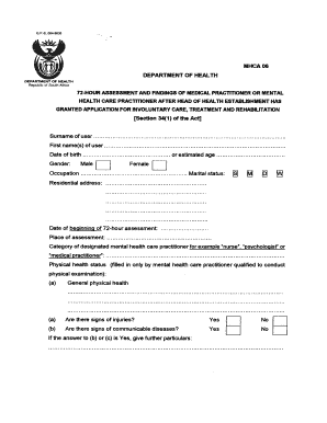 South Africa 72-Hour Mental Health Assessment Form