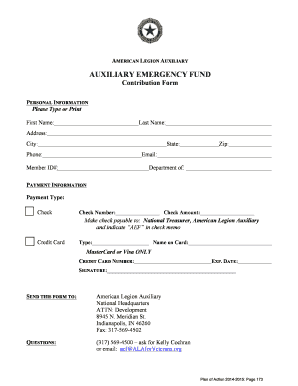 American Legion Auxiliary Emergency Fund Contribution Form