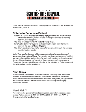 Texas Scottish Rite Hospital Patient Referral Form