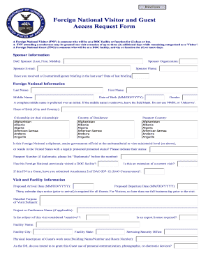 Foreign National Visitor and Guest Access Request Form