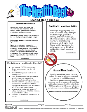 Second Hand Smoke Health Notice
