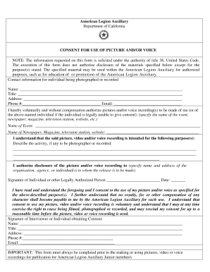 American Legion Auxiliary Media Consent Form