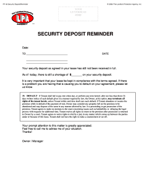 Security Deposit Reminder Letter