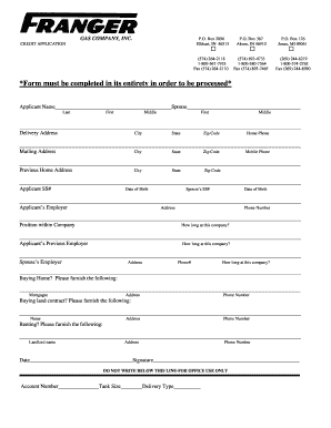 Gas Company Credit Application