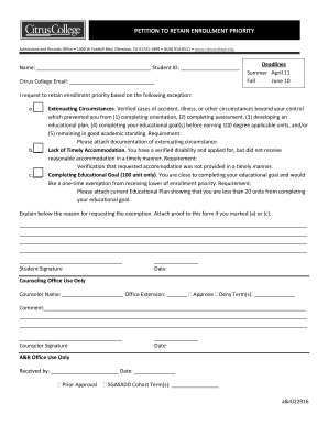 Petition to Retain Enrollment Priority