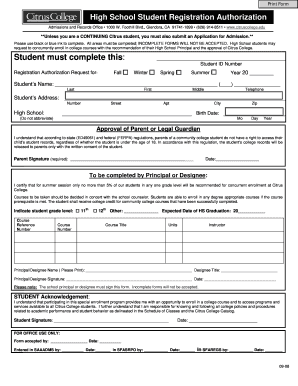 High School Student Registration Authorization