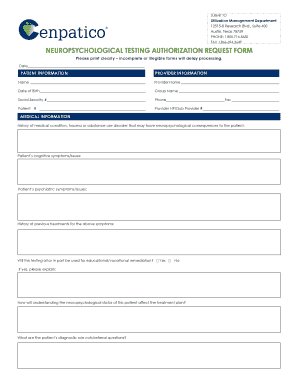 Neuropsychological Testing Authorization Request Form