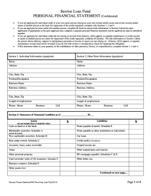 Sunrise Loan Fund Personal Financial Statement