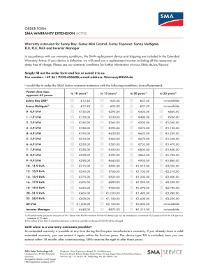 SMA Warranty Extension Order Form