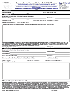 Psychiatric Services Treatment Plan Form