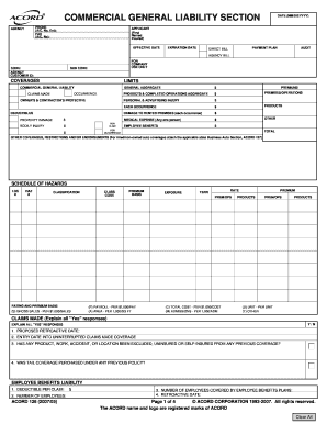 Commercial General Liability Insurance Application