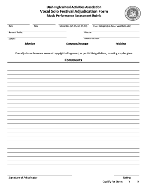 Utah Vocal Solo Festival Adjudication Form