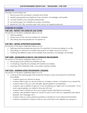 SAFE ENVIRONMENT LESSON PLAN BOUNDARIES PART ONE