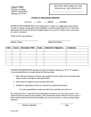 Work-In Progress Report for Financial Aid