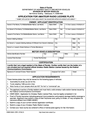 Florida Amateur Radio License Plate Application