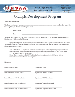Olympic Development Program Selection Letter