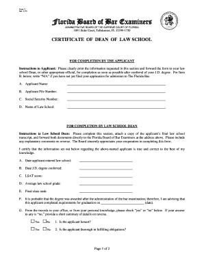 Florida Bar Exam Dean Certificate