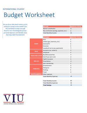 Budget Worksheet - viuedu