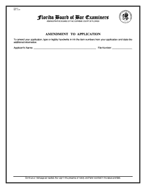 Florida Bar Application Amendment Form