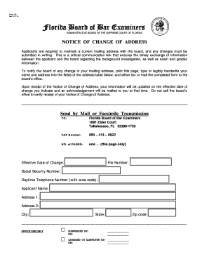Florida Bar Exam Change of Address Form