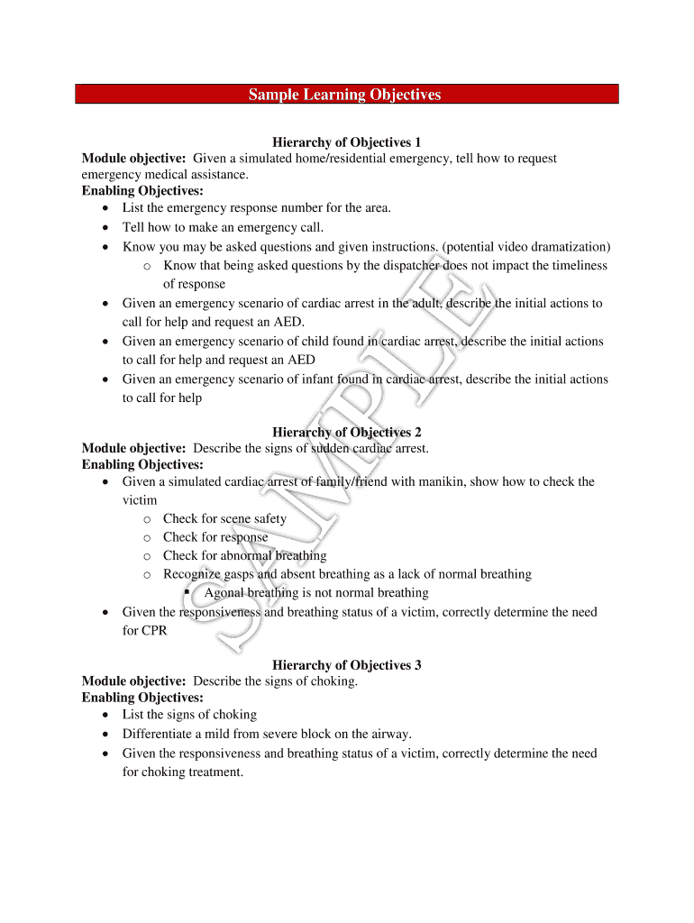 Fillable Online Sample Learning Objectives Fax Email Print - pdfFiller
