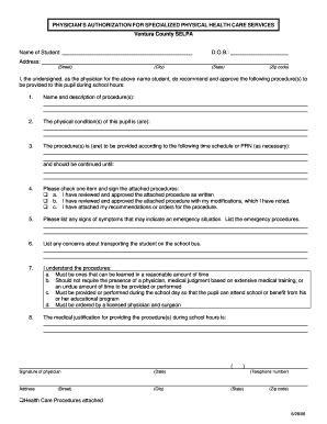 Physician Authorization for Specialized Physical Health Care Services