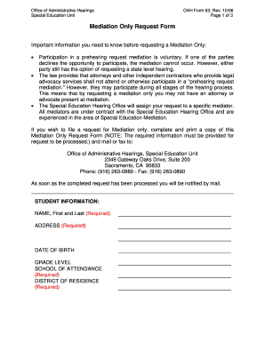 OAH Form 63 Mediation Request
