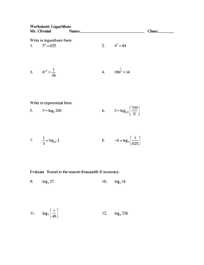 Logarithms Worksheet