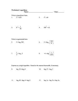 Logarithms Worksheet