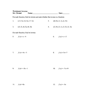 Inverse Functions Worksheet