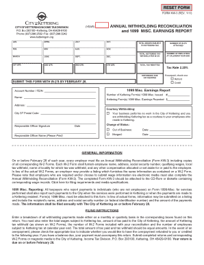 City of Kettering Annual Withholding Reconciliation