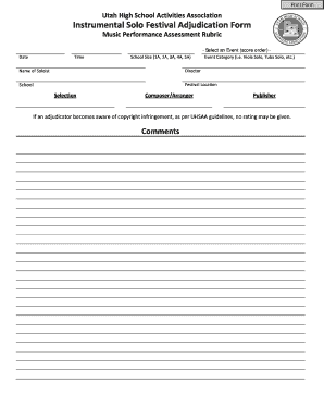 Utah High School Instrumental Solo Adjudication Form