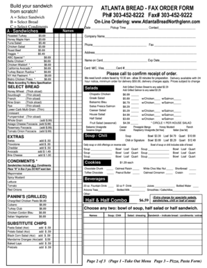 Atlanta Bread Fax Order Form