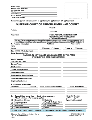 A8 CONSENT DECREE FOR DIVORCE or LEGAL SEPARATION for a NONCOVENANT MARRIAGE To get the Decree when both parties agree Forms and Instructions Superior Court of Arizona in Graham County All Rights Reserved DR7 5010 021414 NOTICE: This